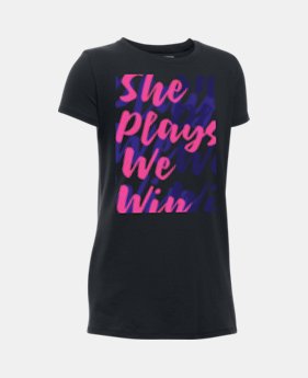 Girls' UA She Plays We Win Repeat T-Shirt 1 Color $19.99