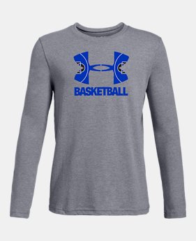 New Arrival Boys' UA Bball Big Logo Long Sleeve Shirt 2 Colors Available $25