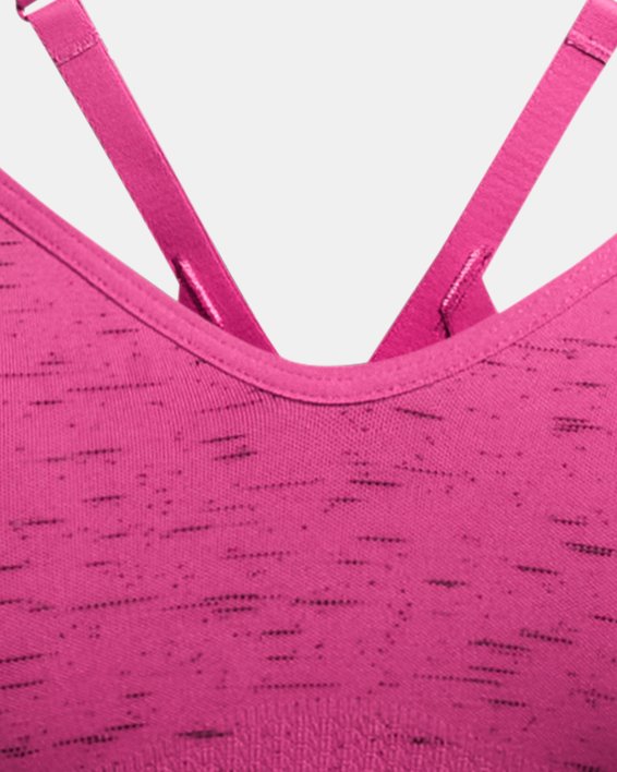 Women's UA Seamless Low Long Heather Sports Bra in Pink image number 7