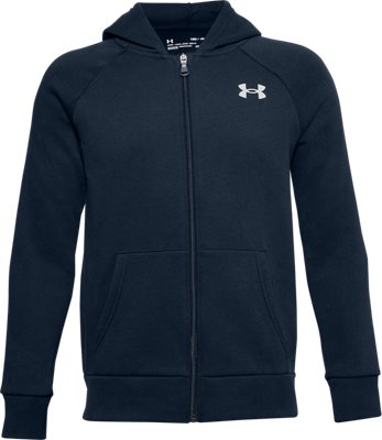 Jungen Under Armour Rival Hoodie aus Baumwolle mit durchgehendem Zip Academy / Onyx Weiß YLG