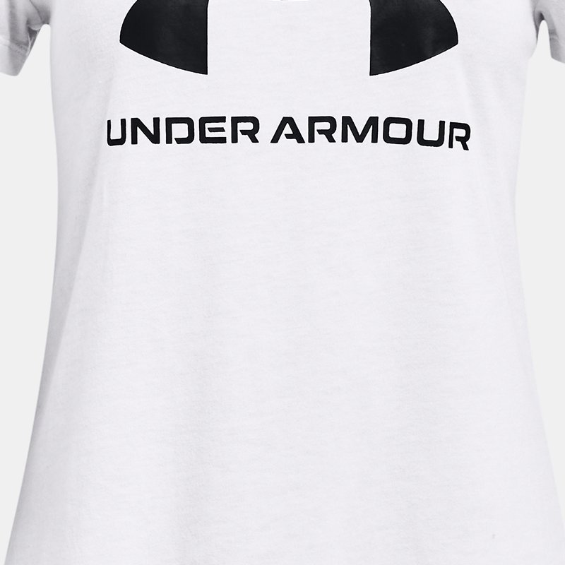 Mädchen Under Armour Sportstyle Kurzarm-Oberteil mit Grafik Weiß / Schwarz YXL (160 - 170 cm)