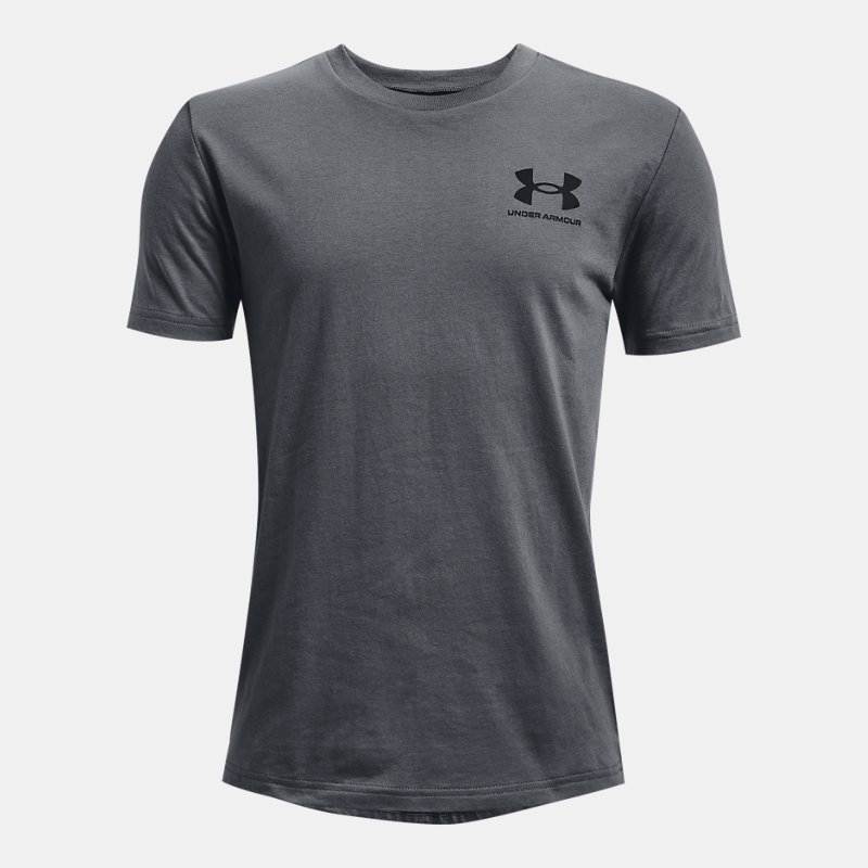 Boys' Under Armour Sportstyle Left Chest Short Sleeve Pitch Gray / Black YLG