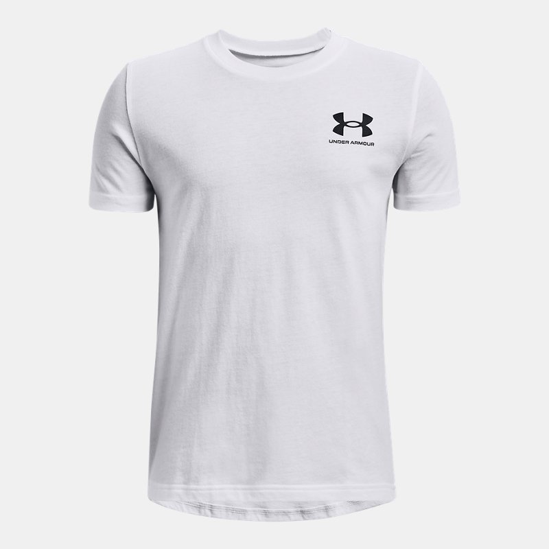 Boys' Under Armour Sportstyle Left Chest Short Sleeve White / Black YSM (127 - 137 cm)