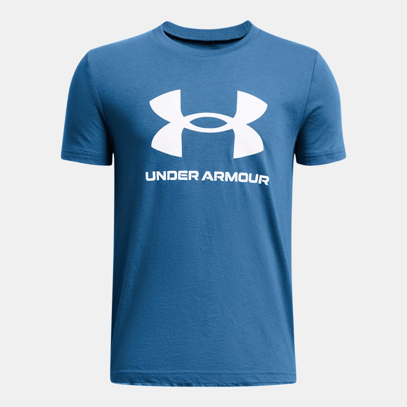 Boys' Under Armour Sportstyle Logo Short Sleeve Photon Blue / White YXL (160 - 170 cm)