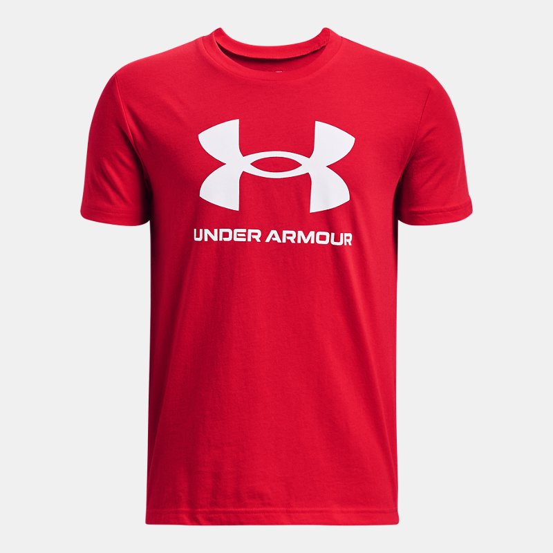 Boys' Under Armour Sportstyle Logo Short Sleeve Radio Red / White YMD