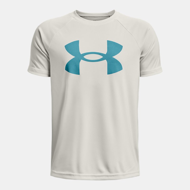 Boys' Under Armour Tech™ Big Logo Short Sleeve Gray Mist / Glacier Blue YXL