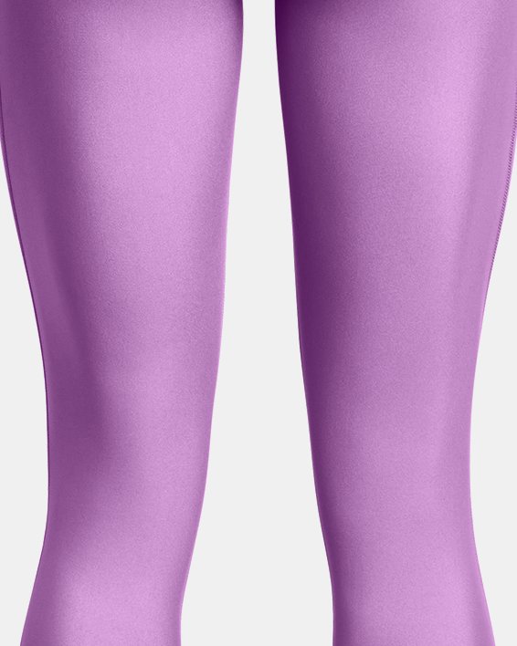 Nwt Girls Under Armour Purple Pink Logo Printed HeatGear Leggings Sz XL