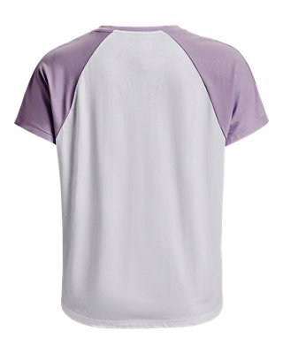 white & purple graphic tee