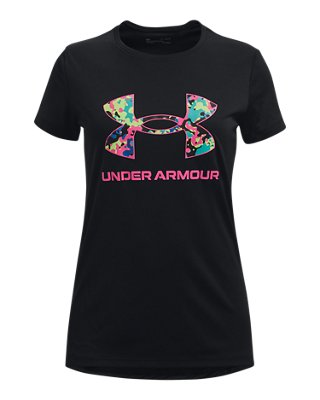 걸즈 UA Tech&trade; 솔리드 프린트 빅 로고 반팔