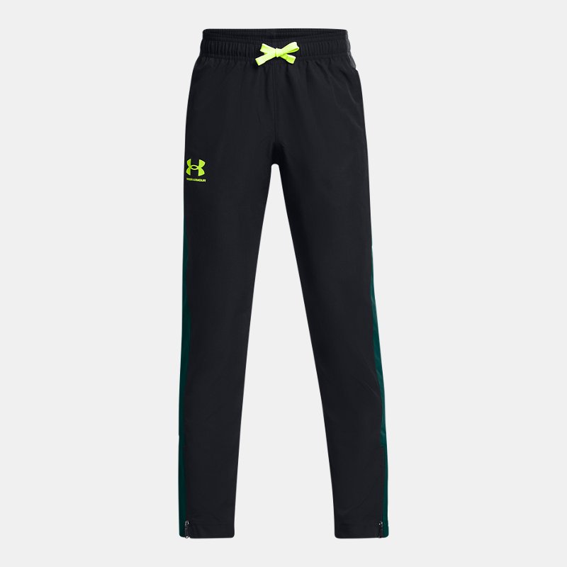 Boys' Under Armour Sportstyle Woven Pants Black / Hydro Teal / High Vis Yellow YLG (149 - 160 cm)