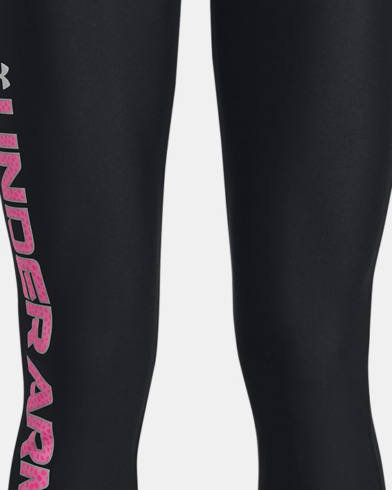 Girls' HeatGear® Print Branded Leggings, Black, pdpMainDesktop image number 0