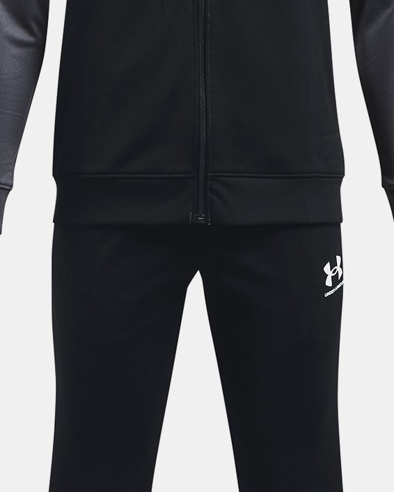 Boys' UA Rival Colorblock Knit Tracksuit in Black image number 0