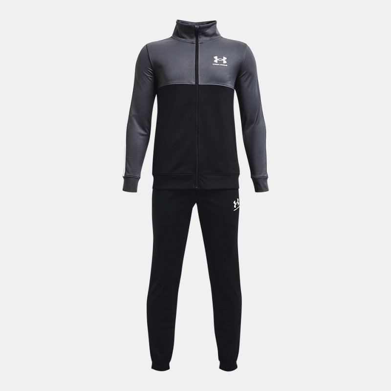 Boys' Under Armour Rival Colorblock Knit Tracksuit Black / Pitch Gray / White YMD (137 - 149 cm)