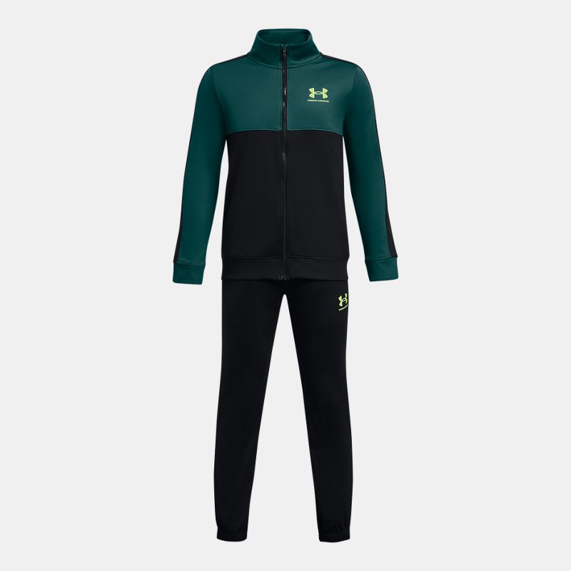 Boys' Under Armour Rival Colorblock Knit Tracksuit Black / Hydro Teal / High Vis Yellow YXL (160 - 170 cm)