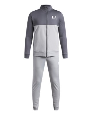 Under Armour Boys Gray Rival Colorblock ' Knit Tracksuit Mod / Castlerock / White Yxl (63 - 67 In)