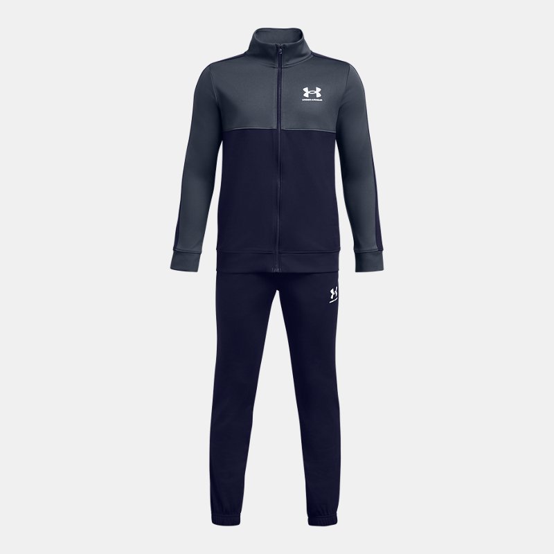 Boys' Under Armour Rival Colorblock Knit Tracksuit Midnight Navy / Downpour Gray / White YMD (137 - 149 cm)