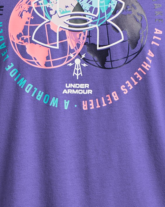 男士UA Tri-Globe短袖T恤 in Purple image number 4