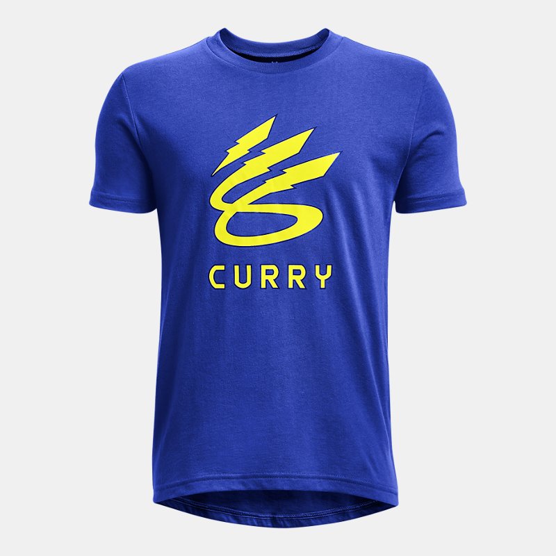 Boys' Curry Lightning Logo Short Sleeve Versa Blue / Yellow Ray YXS