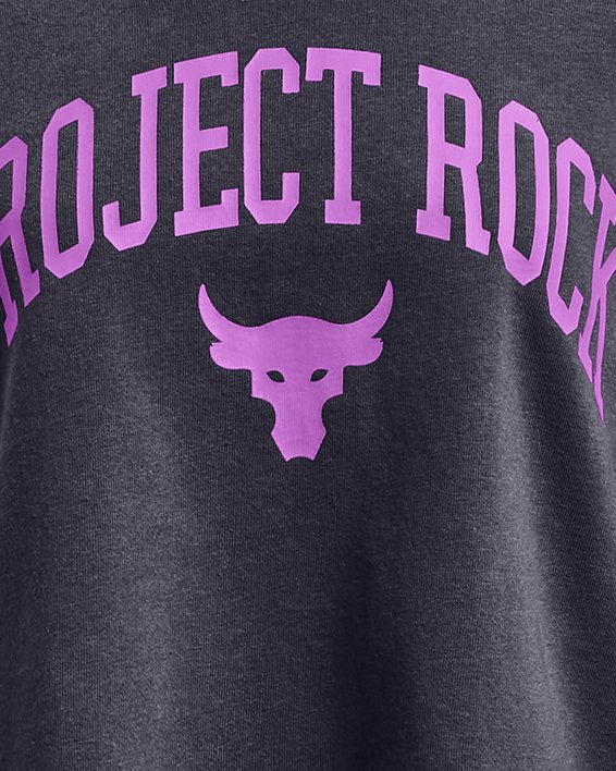 Girls' Project Rock Rival Fleece Script Short Sleeve Hoodie, Gray, pdpMainDesktop image number 0