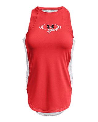 Playera sin mangas UA Mesh para mujer, Red, pdpMainDesktop image number 6