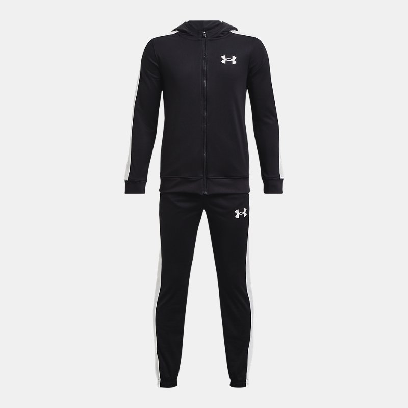 Boys' Under Armour Knit Hooded Track Suit Black / White YXL