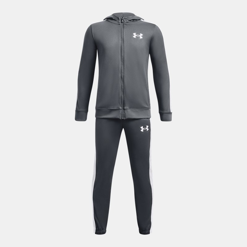 Boys' Under Armour Knit Hooded Track Suit Pitch Gray / White YMD