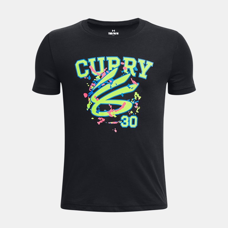 Boys' Curry Logo Short Sleeve Black / Lime Surge YLG