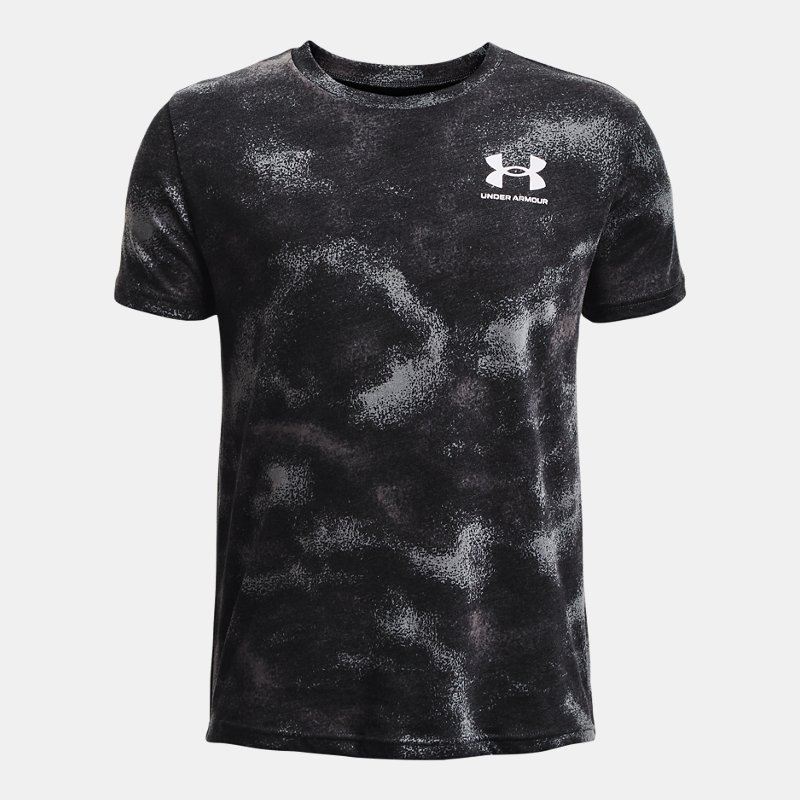 Boys' Under Armour Sportstyle Printed Short Sleeve Black / White YLG