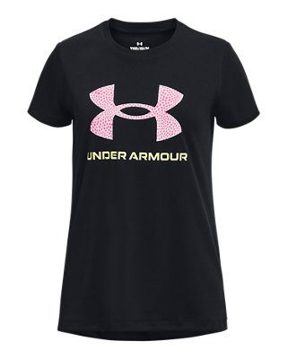 Girls' UA Tech™ Print Fill Big Logo Short Sleeve, Black, pdpZoomDesktop image number 0