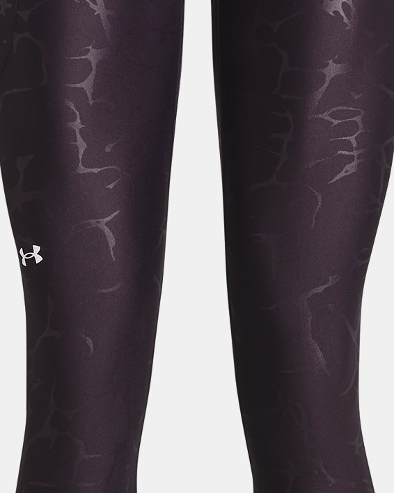 Women's HeatGear® No-Slip Waistband Emboss Leggings in Purple image number 4