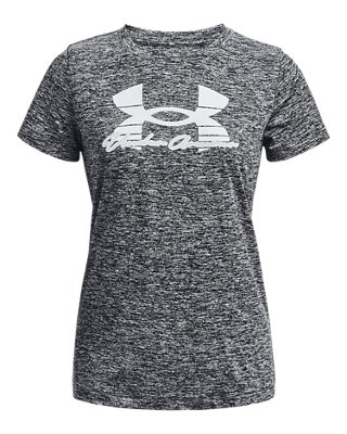 Playera manga corta UA Tech&trade; Twist Script para mujer, Black, pdpMainDesktop image number 4