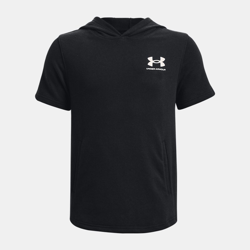 Boys' Under Armour Rival Terry Short Sleeve Hoodie Black / Onyx White YLG