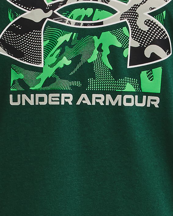Boys' UA Box Logo Camo Short Sleeve in Green image number 0