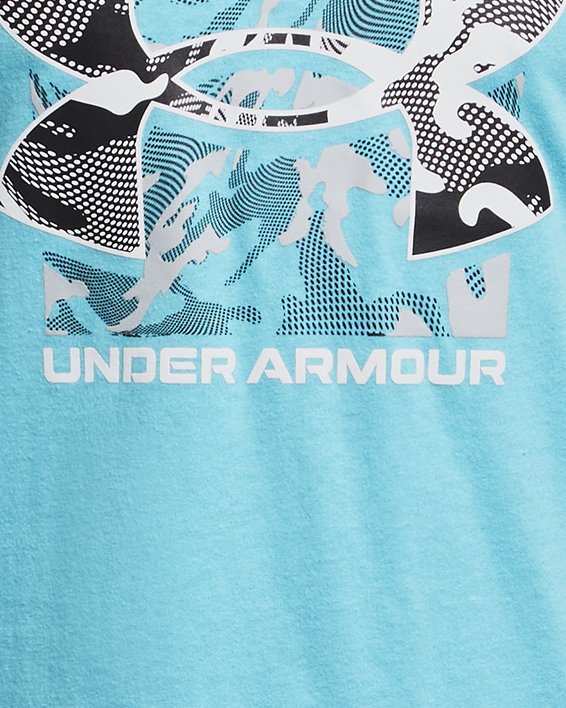 Boys' UA Box Logo Camo Short Sleeve in Blue image number 0