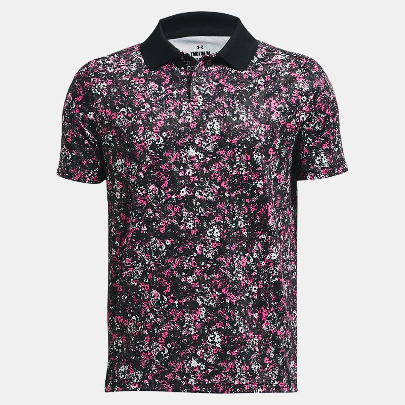 Boys' Under Armour Performance Floral Speckle Polo Black / Rebel Pink / Black YMD