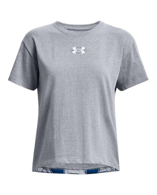 Playera manga corta UA Crest Heavyweight para mujer, Gray, pdpMainDesktop image number 4