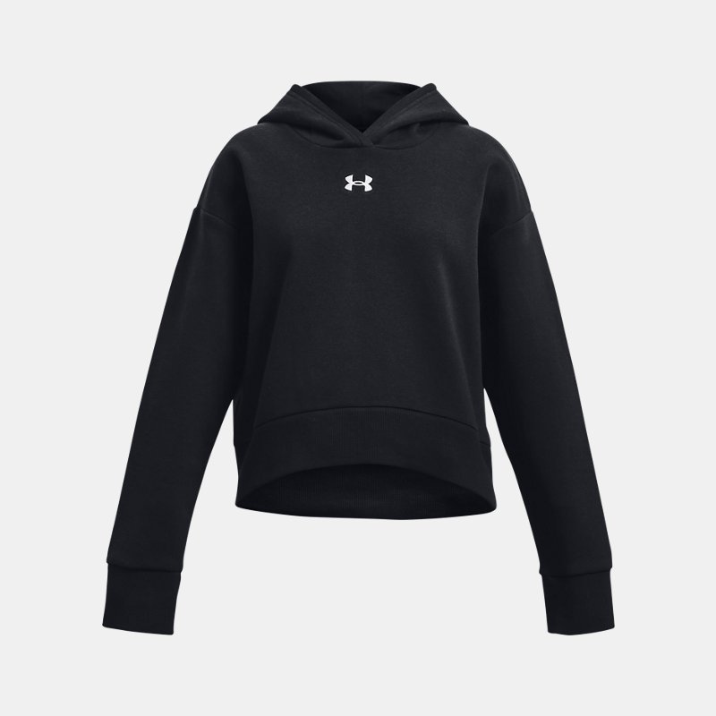 Image of Under Armour Girls' Under Armour Rival Fleece Crop Hoodie Black / White YLG (59 - 63 in)