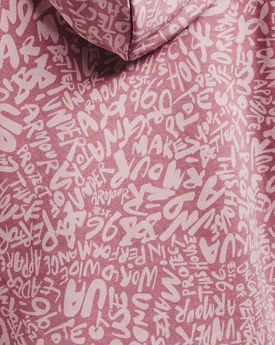 Girls' UA Rival Fleece Printed Hoodie in Pink image number 1