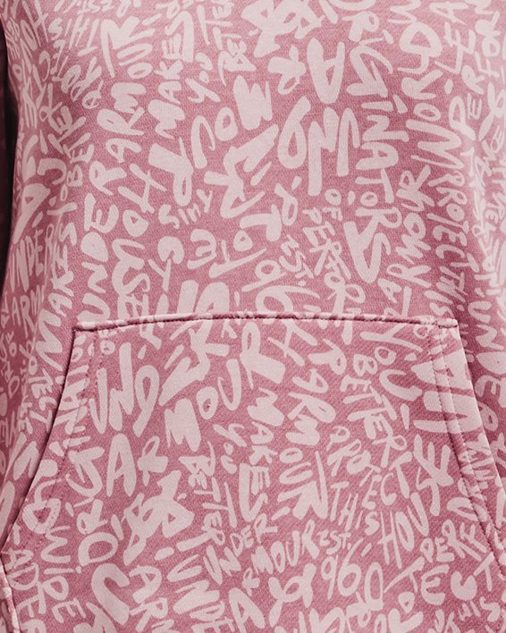 Girls' UA Rival Fleece Printed Hoodie in Pink image number 0