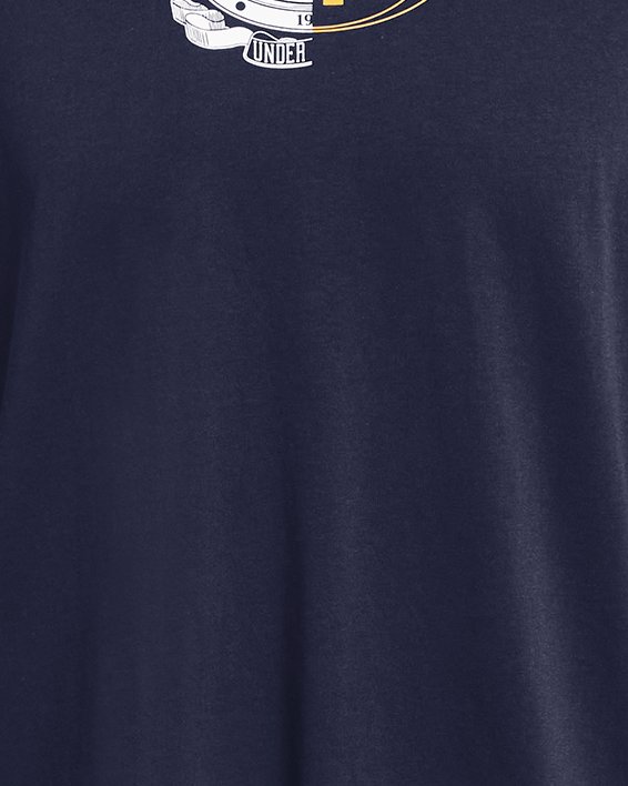 Men's UA Split Logo Oversized Heavyweight Short Sleeve in Blue image number 4