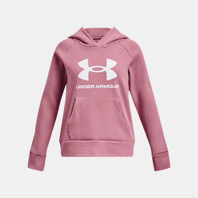 Image of Under Armour Girls' Under Armour Rival Fleece Big Logo Hoodie Pink Elixir / White YMD (54 - 59 in)