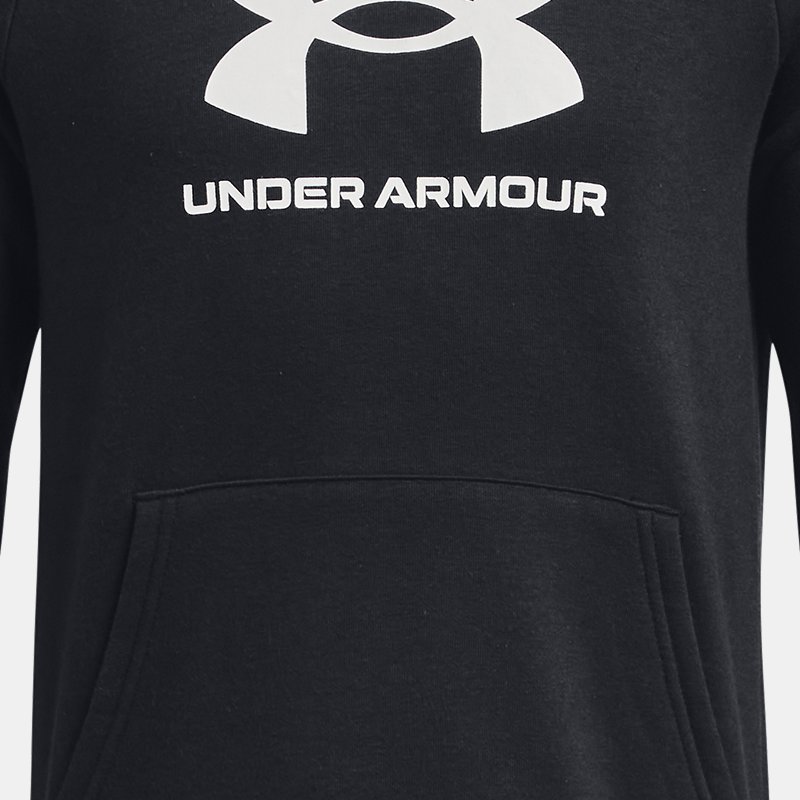 Sweat à capuche Under Armour Rival Fleece Big Logo pour garçon Noir / Blanc YXS (122 - 127 cm)