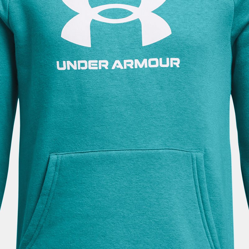 Under Armour Rival Fleece-Hoodie mit großem Logo für Jungen Circuit Teal / Weiß YMD (137 - 149 cm)