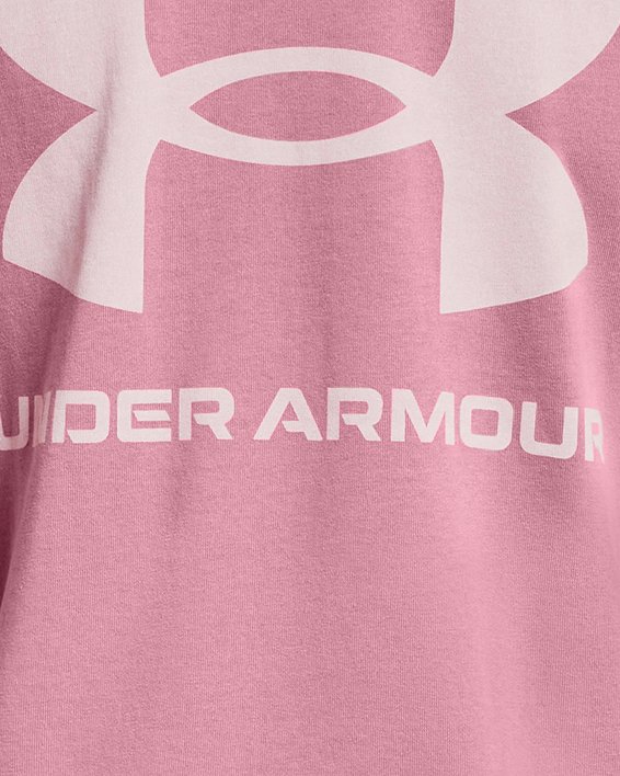 เสื้อแขนสั้นมีน้ำหนักทรงโอเวอร์ไซส์ UA Logo LC สำหรับผู้หญิง in Pink image number 8