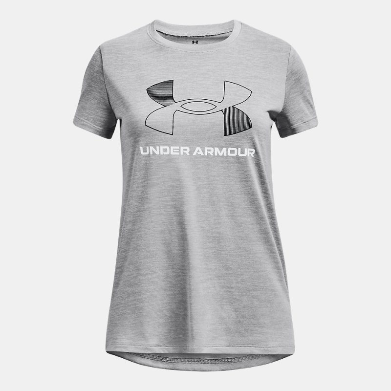 Girls' Under Armour Tech™ Twist Big Logo Short Sleeve Mod Gray / White YXL (160 - 170 cm)
