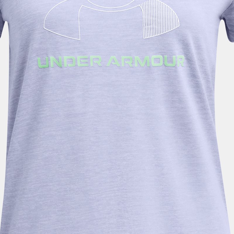 Girls' Under Armour Tech™ Twist Big Logo Short Sleeve Celeste / White YXS (122 - 127 cm)