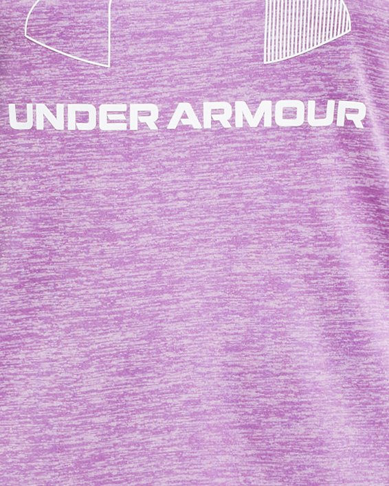 Girls' UA Tech™ Twist Big Logo Short Sleeve in Purple image number 0
