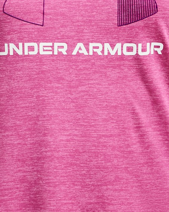 เสื้อแขนสั้น UA Tech™ Twist Big Logo สำหรับเด็กผู้หญิง in Pink image number 0