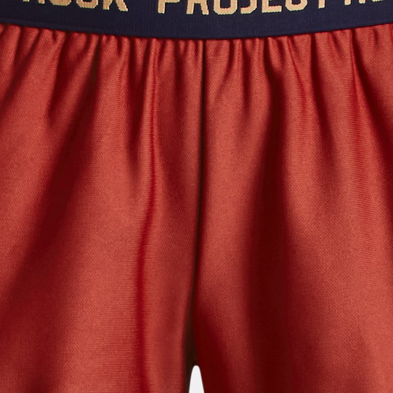 Under Armour Girls' Project Rock Play Up Shorts Heritage Red / Mesa Yellow YLG (59 - 63 in)