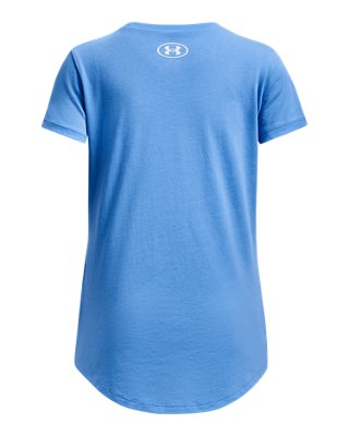 Топ Under Armour UA Plate Fill Short Sleeve для девочек, цвет: Синий / Белый — фото 2
